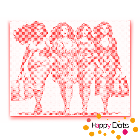 HappyDots DOT Painting Dikke Dames 06 - Winkelen 40x50cm - Stippelschilderij Rood