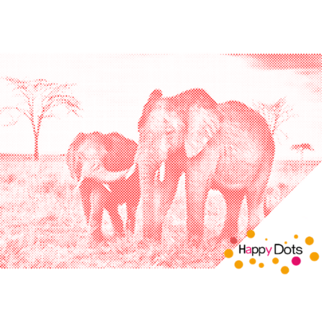 HappyDots DOT Painting Olifant met kleintje 60x80cm - Rood Stippelschilderij