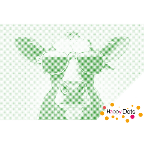 HappyDots DOT Painting Koe met zonnebril 40x60cm - Groen Stippelschilderij