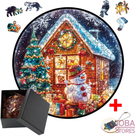 Houten Figuren puzzel Kerst huis